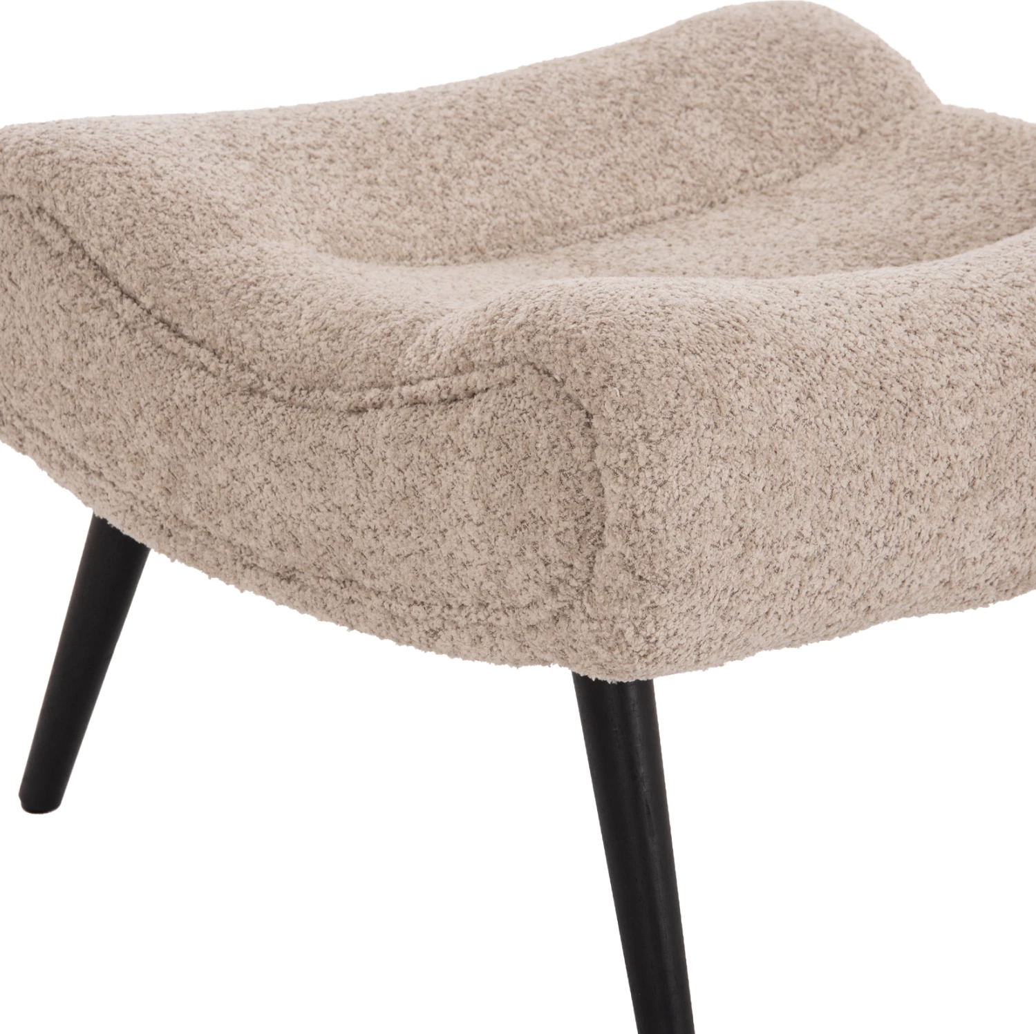 Stool ose këmbësore BRYM, stof boucle bezhë/kafe, këmbë druri të zeza, 69x61x41cm