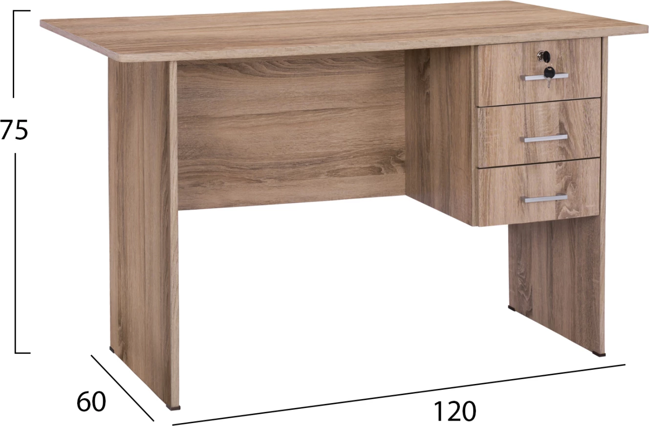 Tavolinë melamine për zyre me 3 sirtarë FH2268.02, ngjyrë gri, 120x60x75 cm