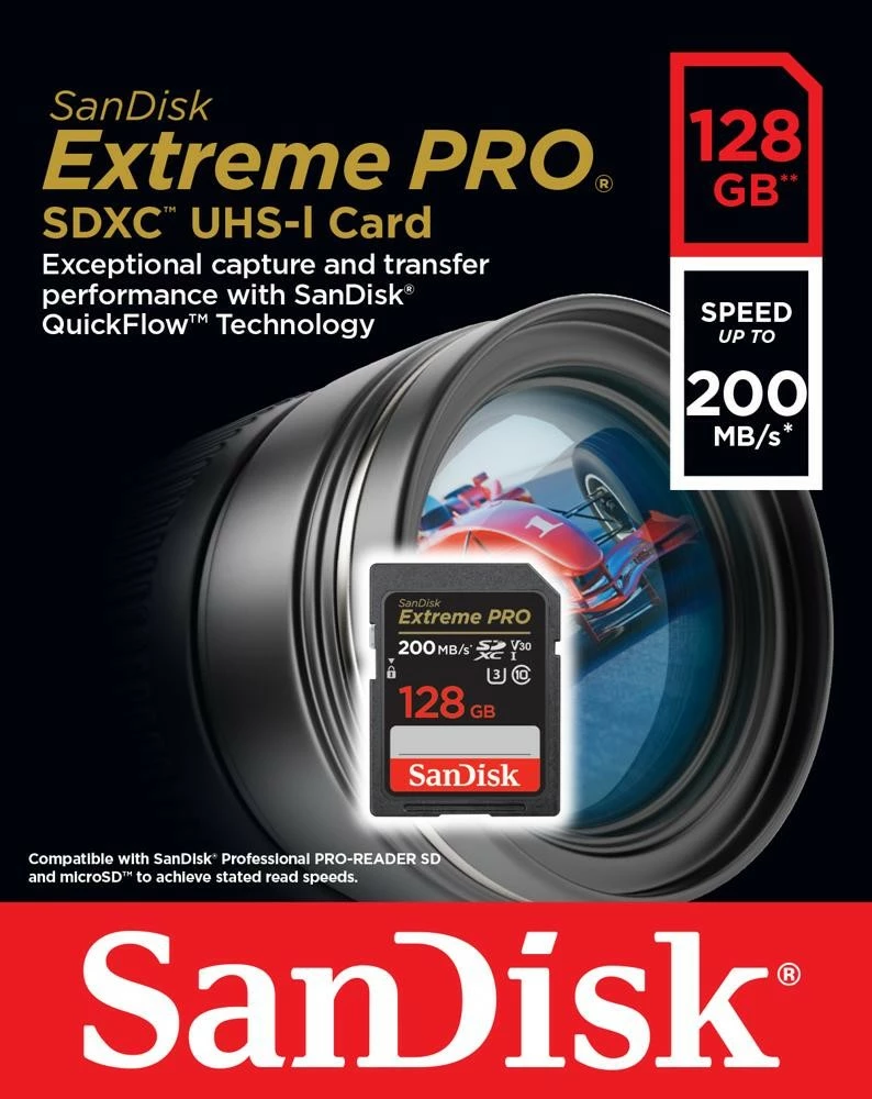 Kartelë memorie SanDisk Extreme Pro SDXC 128GB, 200/90 MB/s