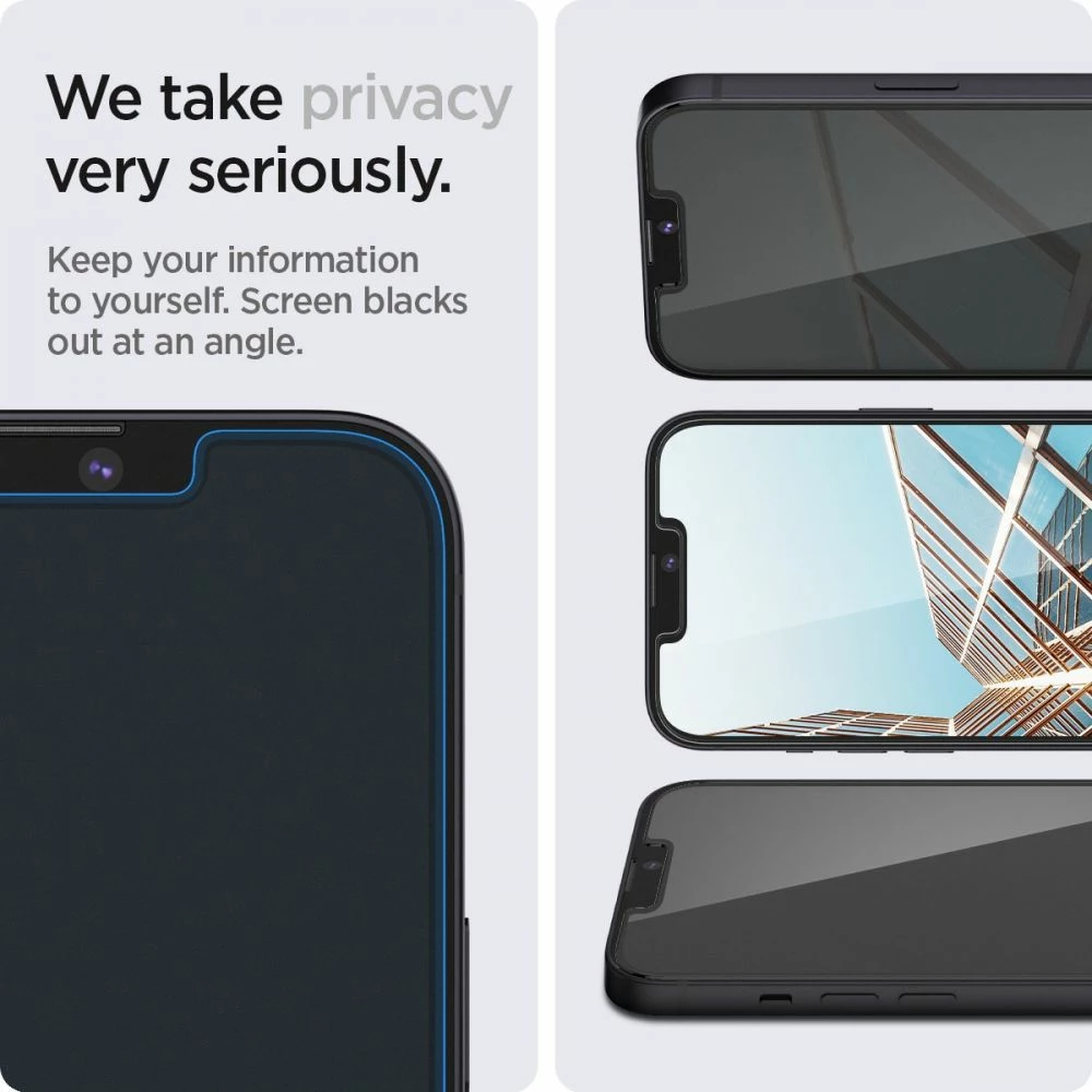 Xham mbrojtës privatësie i kalitur Spigen Glas.tR EZ Fit për iPhone 13/13 Pro/14/16e/17e, 2 copë