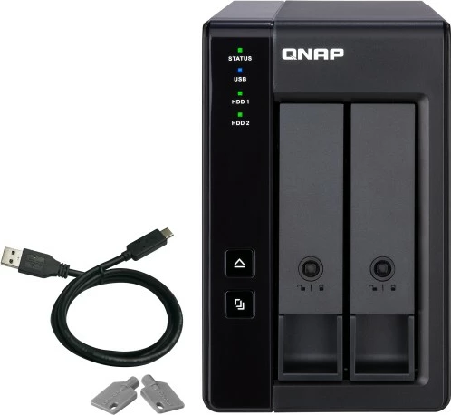 Kasë QNAP TR-002, 2 vende, USB Type-C, Hardware RAID, e zezë
