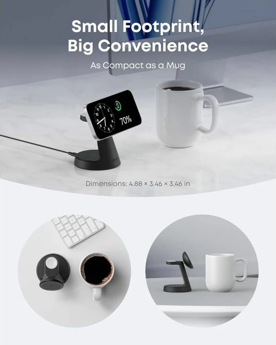 Stacion karikimi pa kabllo Anker MagGo B25M4G11 3-në-1 15W Qi2/MagSafe, i zi, set me adapter USB-C PD 36W + kabllo USB-C