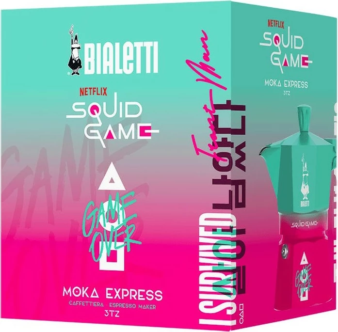 Makinë kafeje Bialetti Moka Express Squid Game 3 filxhana, kaltër/rozë