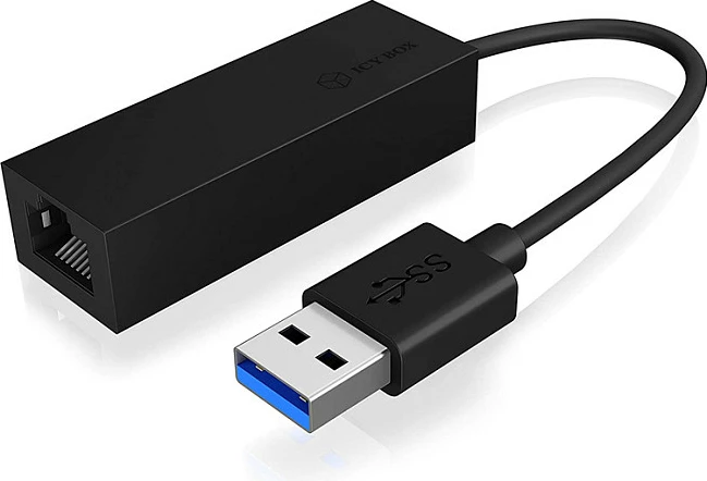Adapter rrjeti ICY BOX USB 3.2 Gen1 në Gigabit Ethernet, 1x RJ-45, i zi