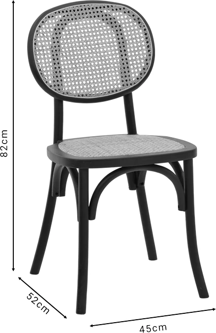 Karrige e grumbullueshme Zoel dru ahu e zezë dhe ratan natyral 45x52x82cm