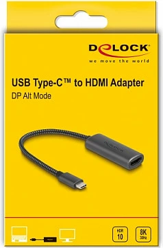 Adapter USB-C në HDMI DeLOCK, 8K HDR, 0.2 m, i zi