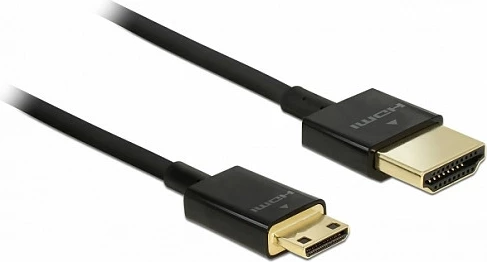 Kabllo HDMI DeLOCK High Speed me Ethernet, HDMI-A në HDMI Mini-C, 1.5 m, 4K, Slim, e zezë