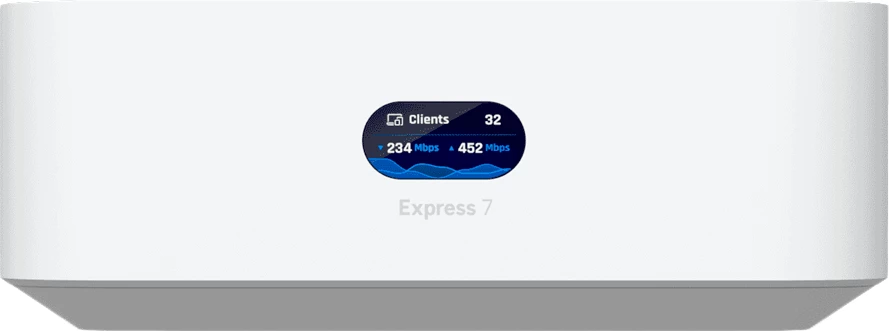 Ruter/Cloud Gateway Ubiquiti UniFi Express 7 UX7 Wi‑Fi 7, 10GbE WAN, 2.5GbE LAN, Mesh, i bardhë