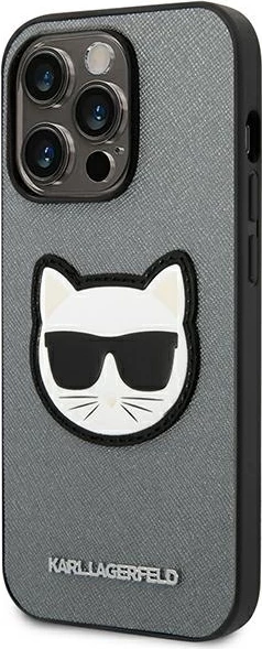 Mbështjellës Karl Lagerfeld KLHCP14LSAPCHG për iPhone 14 Pro 6.1", Saffiano Choupette, Argjend