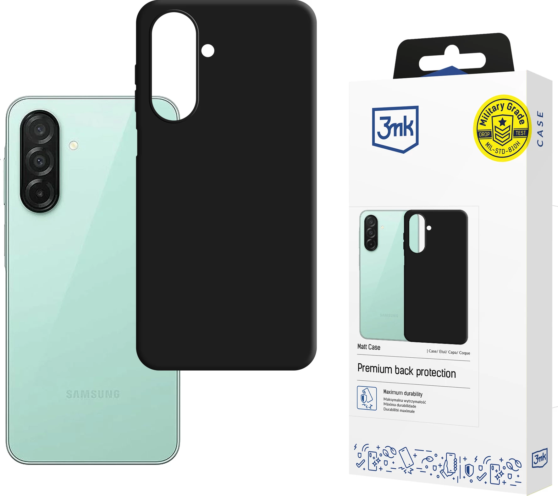 Mbështjellës 3mk Matt Case për Samsung Galaxy A27 5G, Military Grade, i larshëm në makinë, e zezë mat, 1 copë