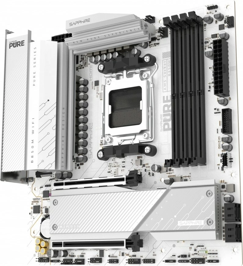 Pllakë amë, Sapphire PURE B850M WIFI, AM5, mATX, 4x DDR5 256GB 8000MHz OC, PCIe 5.0 x16 & M.2, Wi‑Fi 6, 2.5GbE