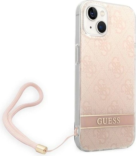 Mbështjellës Guess GUOHCP14MH4STP për iPhone 14 Plus 6.7", rozë me varëse