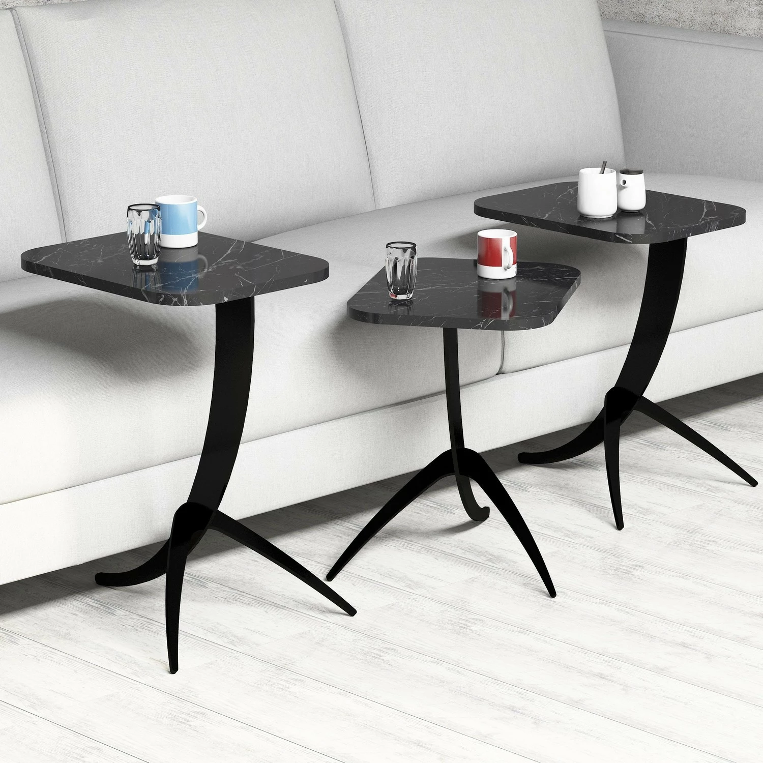 Set tavolinash ndihmëse (3 copë), Hanah Home, Pion - mermer i zi