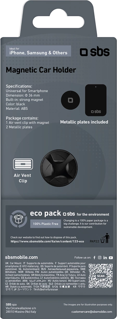 Mbështjellës magnetik për celular SBS TESUNSUPMAGK, për ventilator të makinës, MagSafe, i zi