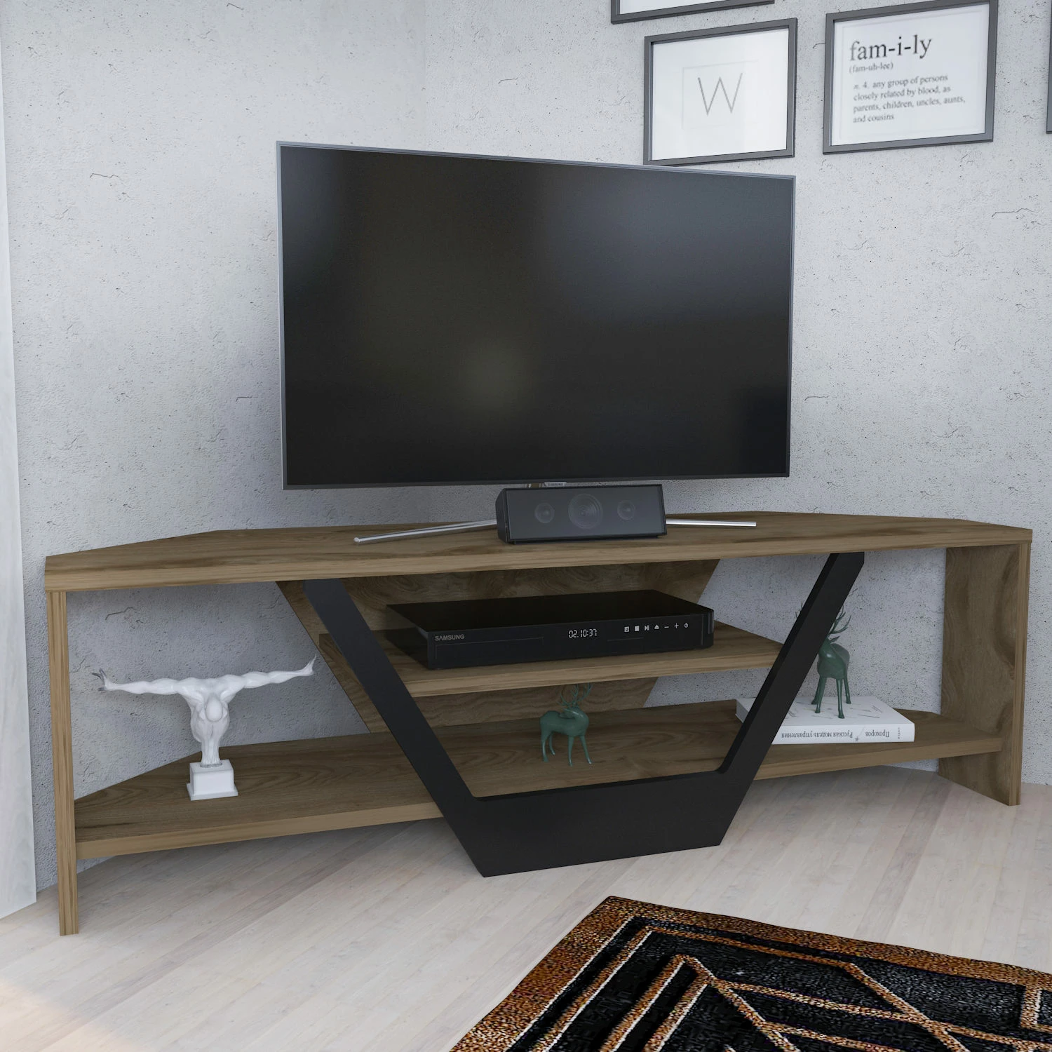 Komodë TV Hanah Home, ngjyrë lisi oud, e zezë