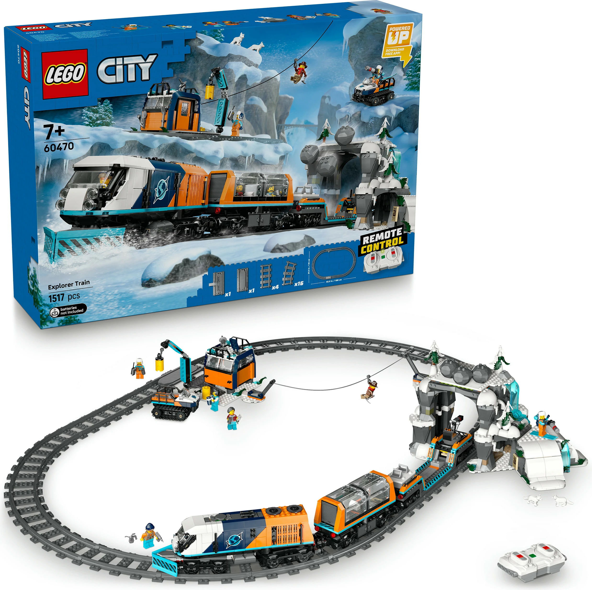 Set ndërtimi LEGO City Explorers Arctic Polar Express Train 60470, tren i telekomanduar Powered Up, 1517 copë, 7+, shumëngjyrësh