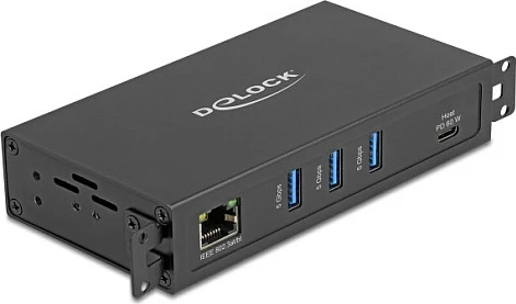 USB hub DeLOCK, 3x USB-A 5Gbps + RJ45 Gigabit PoE++ 60W, USB-C, metal, i zi
