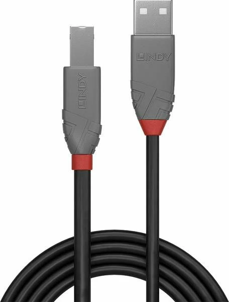 Kablë USB Lindy Anthra Line 36677, USB-A në USB-B, 10 m, USB 2.0, gri