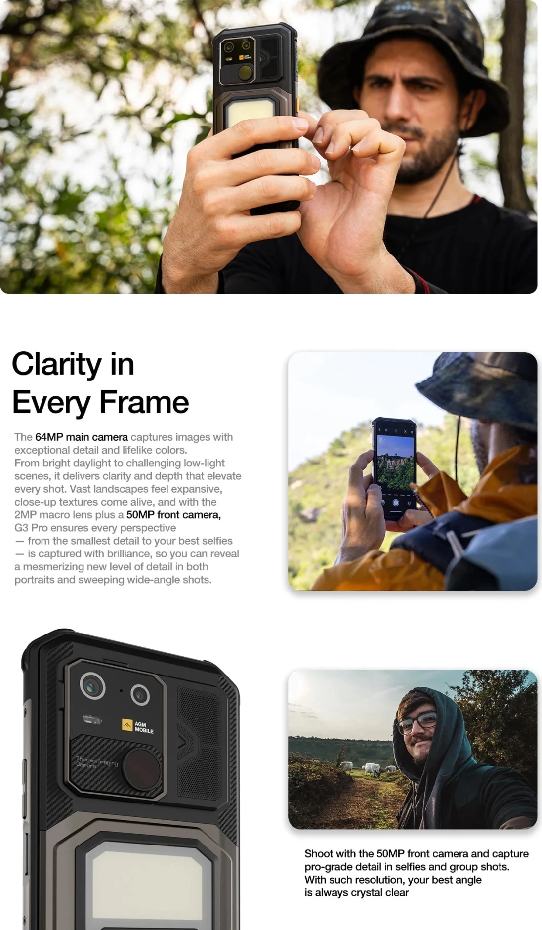 Celular AGM G3 Pro 12GB (+12GB) RAM / 512GB, kamerë termike, bateri 10000 mAh, zi/gri