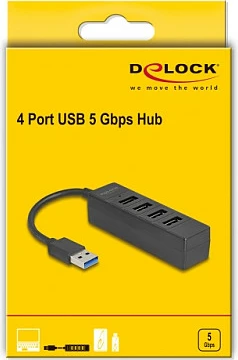 USB hub DeLOCK 64350, 4x USB-A 3.2 Gen1, 5Gbps, 10cm, zi
