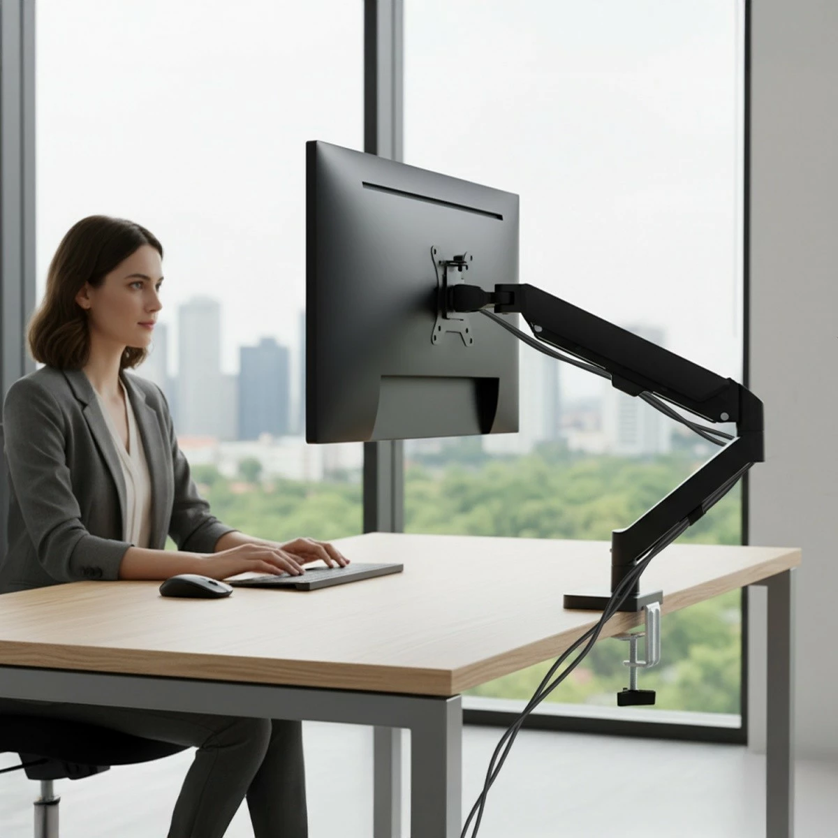 Mbajtës monitori, Maclean MC-133, 17-32", 2-10 kg, rrotullim 180°, anueshmëri 45°, VESA 75x75/100x100, tavoline, zi