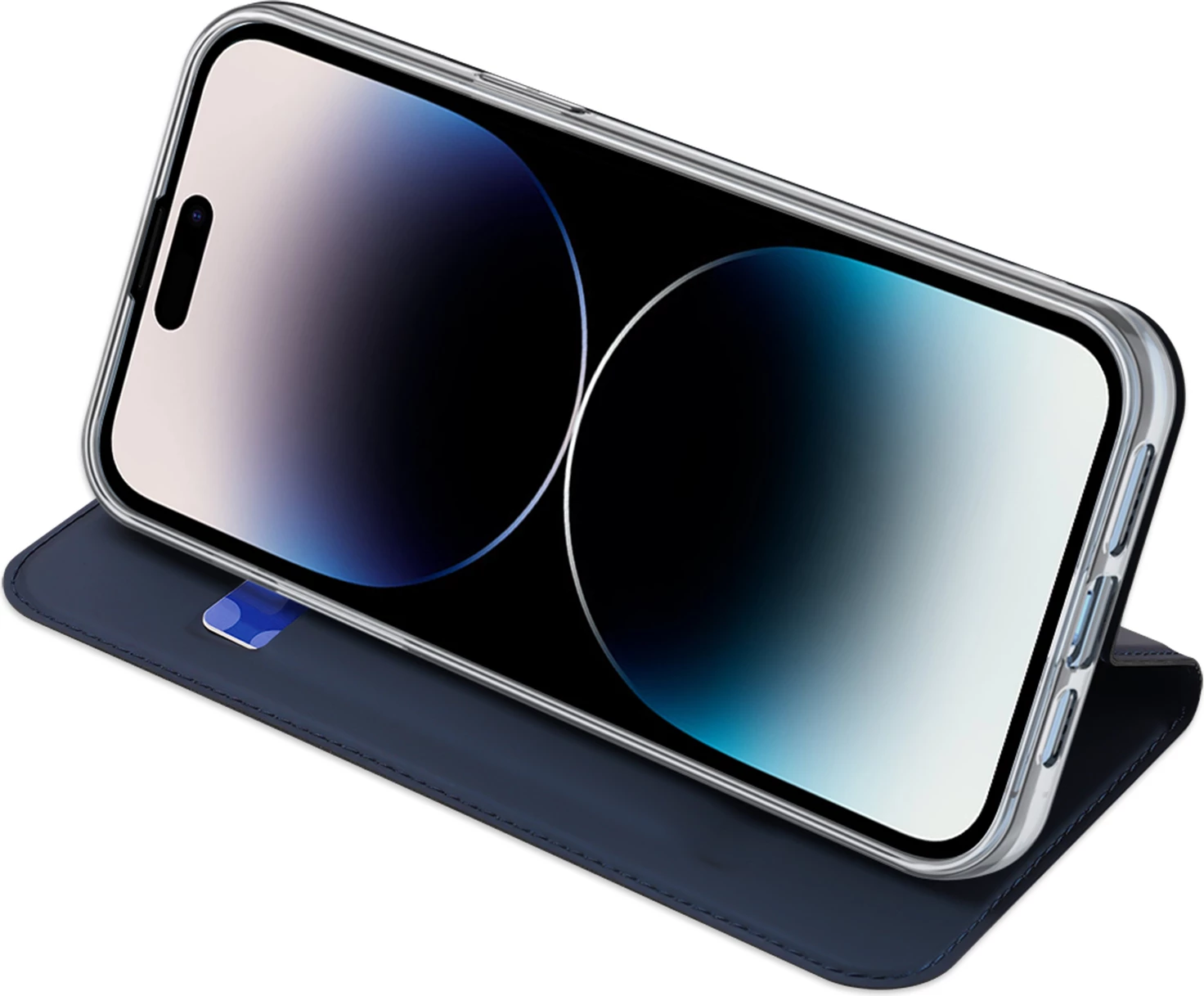 Mbështjellës Dux Ducis Skin Pro për iPhone 15 Pro, me kapak dhe xhep kartelash, Kaltër