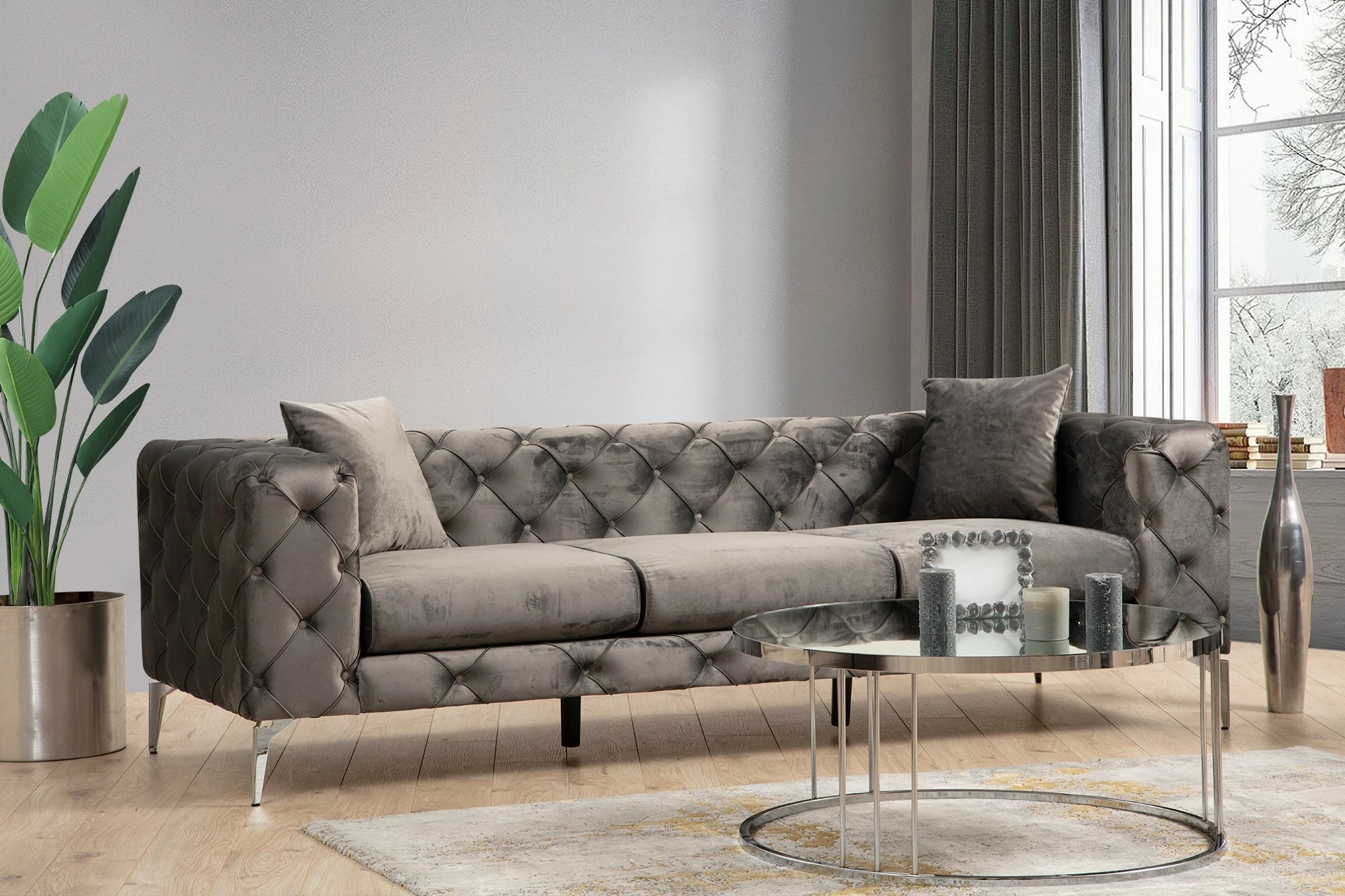 Divan treshe Como, ngjyrë antracit, Atelier del Sofa