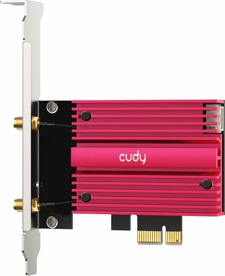 Kartelë rrjeti Wi‑Fi PCIe Cudy WE4000 Wi‑Fi 6E AX210 5400 Mb/s Bluetooth 5.2, kuq/zi, set me 2 antena