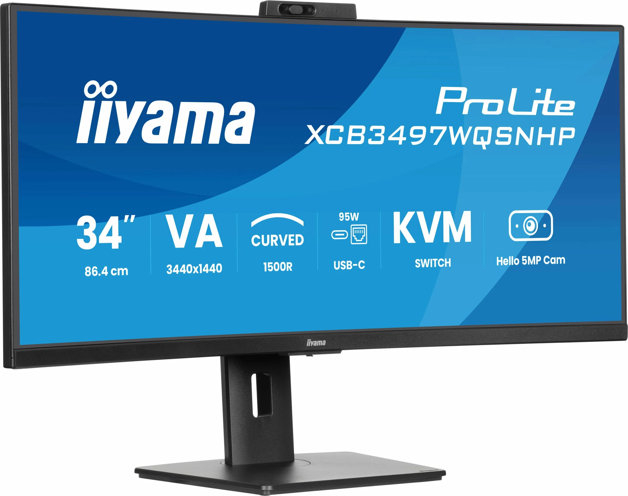 Monitor iiyama ProLite XCB3497WQSNPH-B1 34\" UWQHD 120Hz i lakuar VA me USB-C Dock KVM kamerë 5MP, i zi