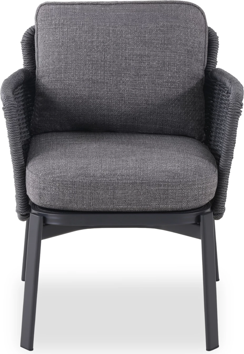 Karrige ngrënieje për jashtë, seri Destiny, alumin ngjyrë qymyr, jastëkë, ratan, 65x68x75.5-82H