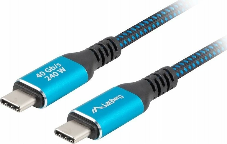 Kabllo USB-C në USB-C Lanberg CA-CMCM-45CU-0015-BK, USB4, 1.5 m, 40 Gb/s, 240W PD, 8K@60Hz, zi-blu