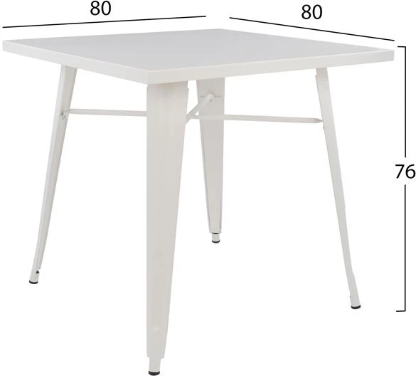 Tavolinë ngrënieje metalike, ngjyrë e bardhë qumështi mat, FH0608.21, 80x80x76 cm