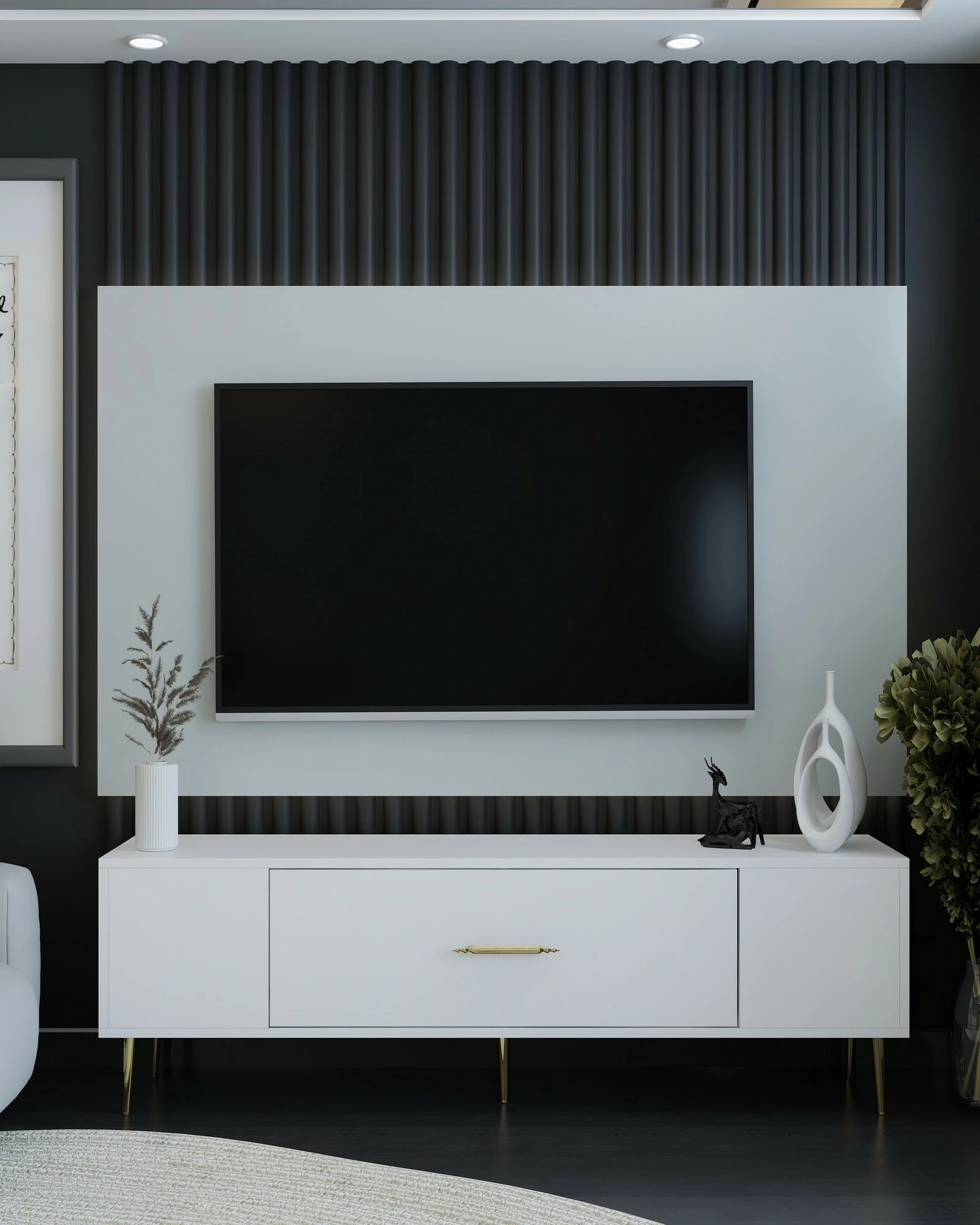 Komodë TV Skye Decor, e bardhë, e artë