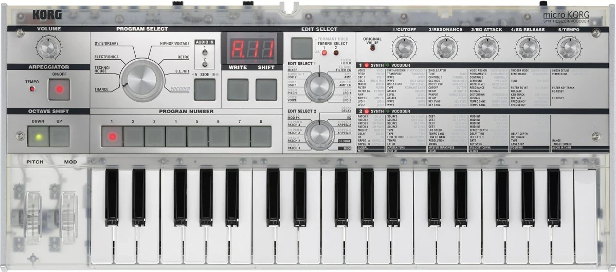 Sintetizator Korg microKORG Crystal, analog, me vocoder, Transparent