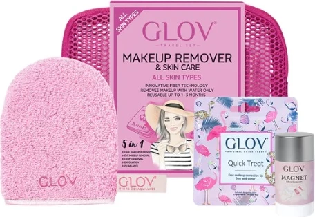 Set udhëtimi për pastrim fytyre dhe grimi Glov All Skin Types Travel Kit On-The-Go për femra, 4 copë