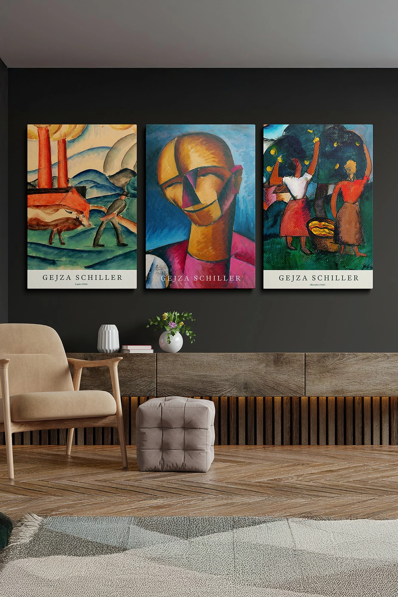 Set pikturash dekorative në kanavacë (3 copë), Wallity, Ersycnvs10, 70x100