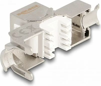 Modul Keystone DeLOCK RJ45 në LSA, Cat6A, toolfree, i ekranizum, metalik/kuq/bardhë