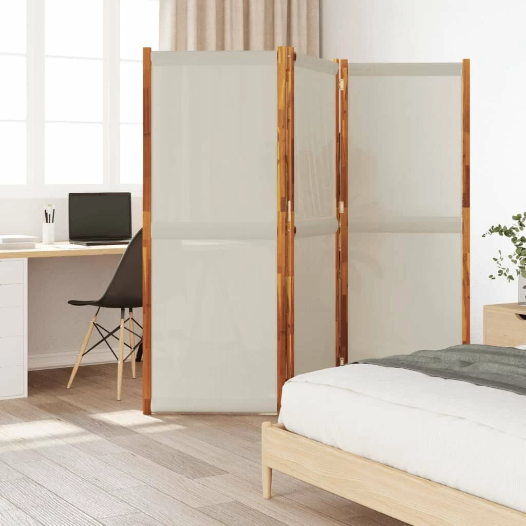 Paravan palosës vidaXL 3 panele 210x180 cm, dru akacie + tekstilene, gri e çelët