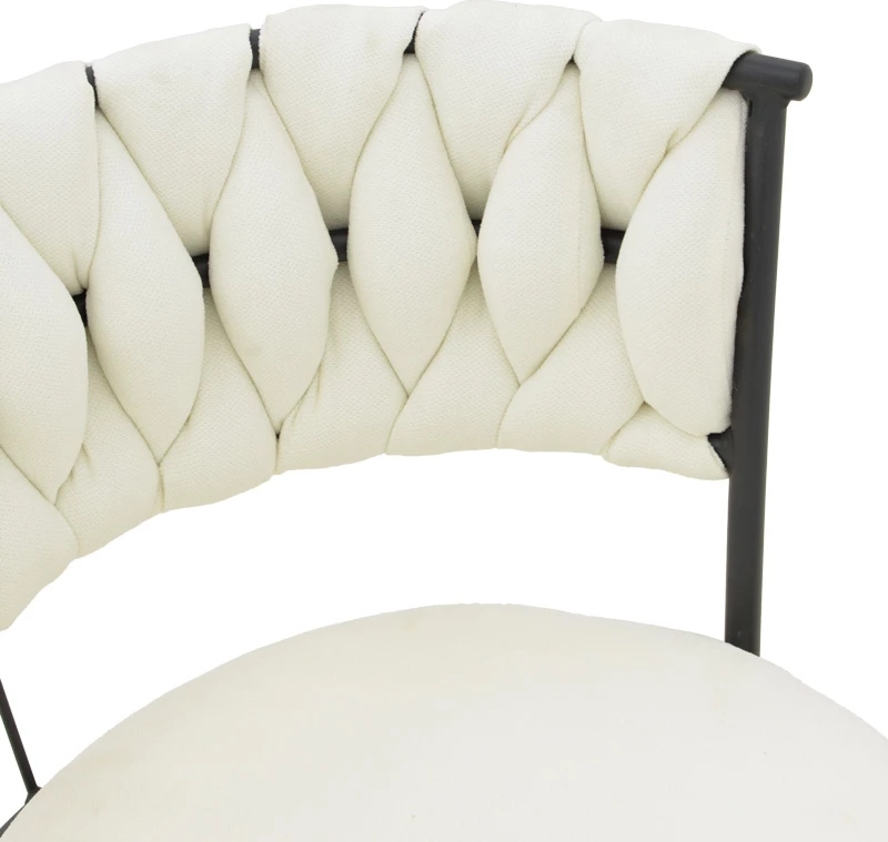 Karrige për bar Alkia, set prej 2 copë, stof ngjyrë ecru, këmbë metalike të zeza, 50x56x95cm