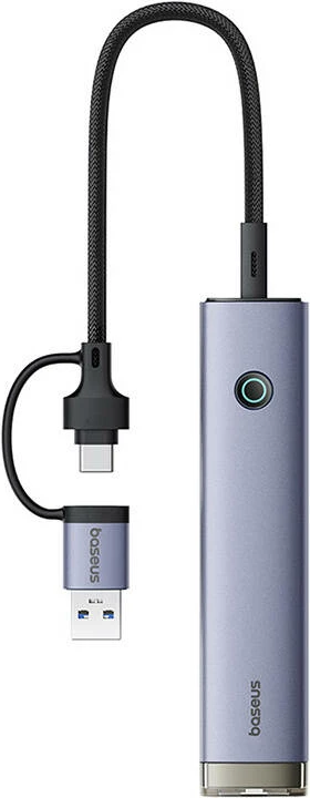 Hub Baseus UltraJoy 4in1, USB-A & USB-C në 3xUSB3.0 + USB-C + RJ45, Gri