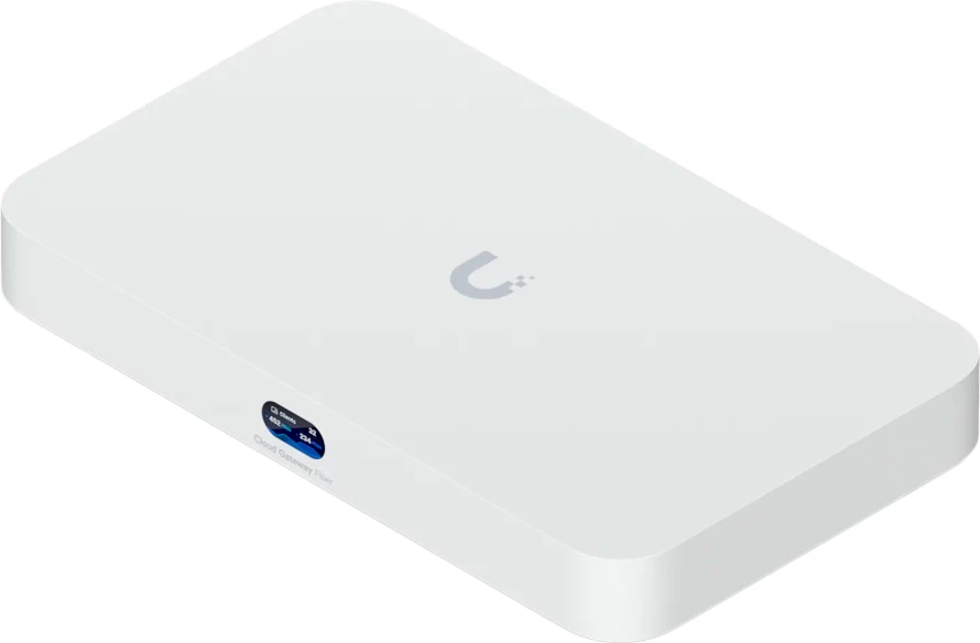 Gateway rrjeti Ubiquiti UniFi Cloud Gateway Fiber, 3GB RAM, WAN SFP+ + RJ-45, LAN SFP+ + 4x RJ-45, i bardhë, me adapter rryme