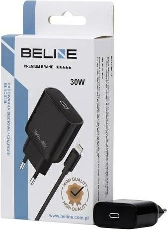 Karikues muri Beline BLNCB30L, 30W, GaN, USB-C, me kabllo Lightning, Zi