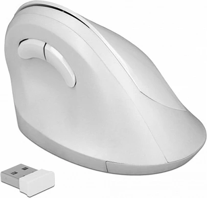 Maus vertikal wireless DeLOCK 12596, 1600 DPI, RF 2.4 GHz, i bardhë