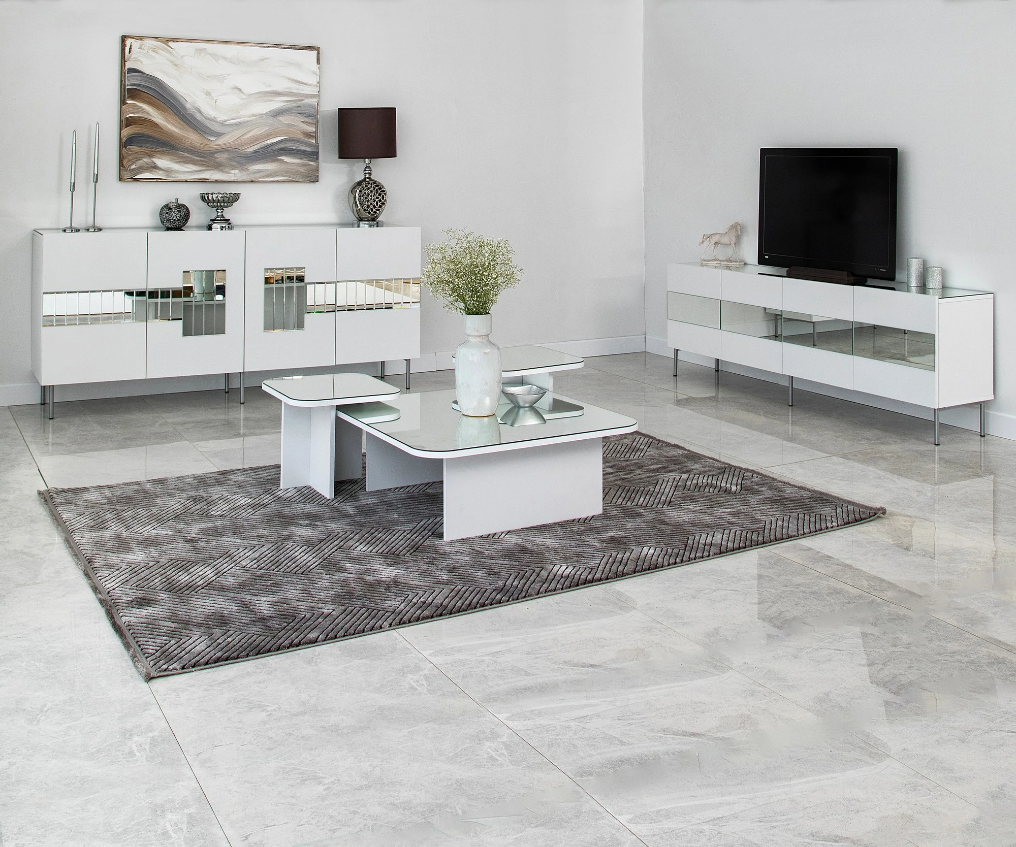 Konsolë Skye Decor, Paris, e bardhë, argjend