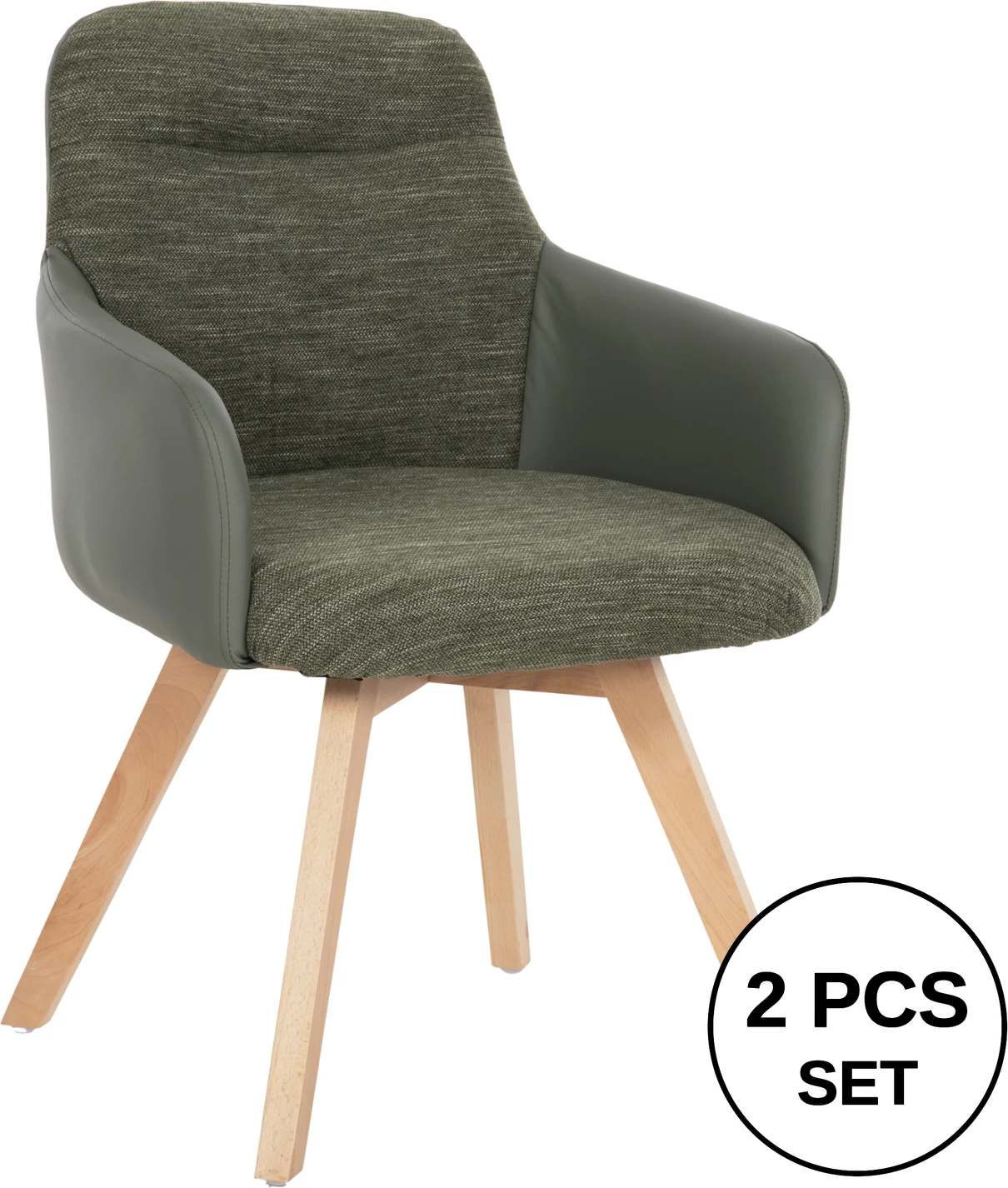 Karrige ngrënieje me krahë DEW FH9848.05, pëlhurë & PU, këmbë druri ahu, 56,5x62x81,5H cm., set prej 2 copë