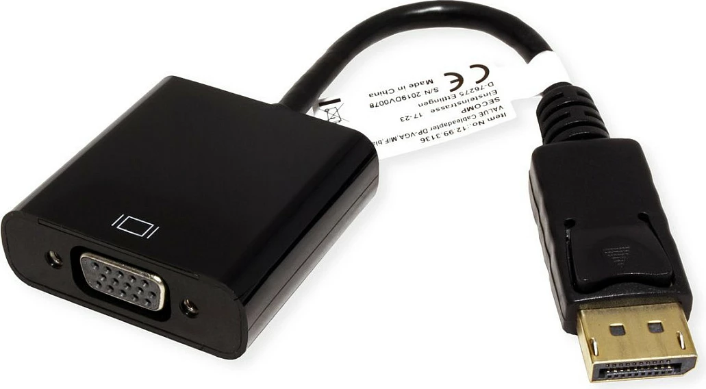 Adapter VALUE DisplayPort në VGA, 0.2m, 1080p/60Hz, i zi