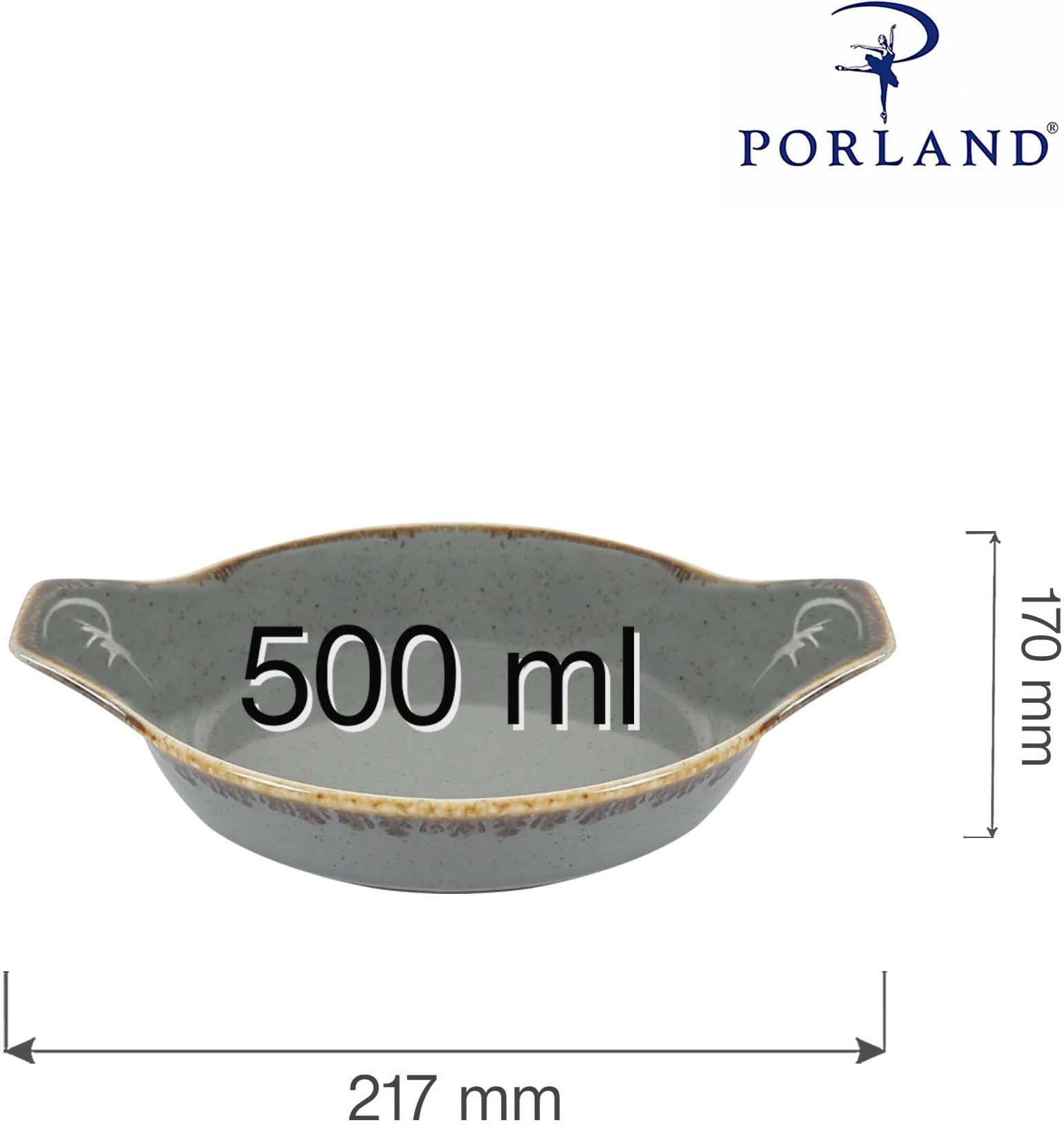 Tavë pjekjeje porcelani Porland Seasons Stone Ø170 mm 500 ml, gri e errët, set 6 copë