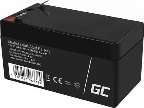 Bateri AGM Green Cell AGM41 12V 1.3Ah, e zezë
