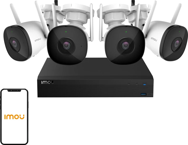 Set kamerash sigurie WiFi IMOU Kit-Pro, 4x Bullet 2C, NVR me HDD 1TB, Full HD 1080p, IP67