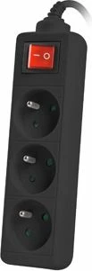 Zgjatues rryme Lanberg PS1-03E-0300-BK, 3 priza, 3 m, me ndërprerës, 2500 W, zi